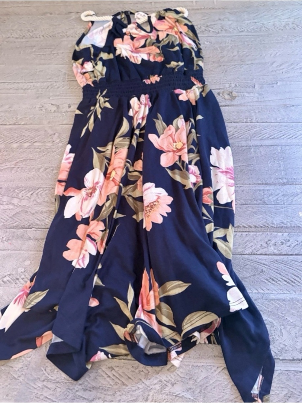 Orenauti Girl Navy Floral A-Line Dress with Pink & Green Accents